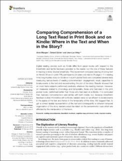 Uis Brage: Comparing Comprehension Of A Long Text Read In Print Book And On Kindle: Where In The Text And When In The Story?